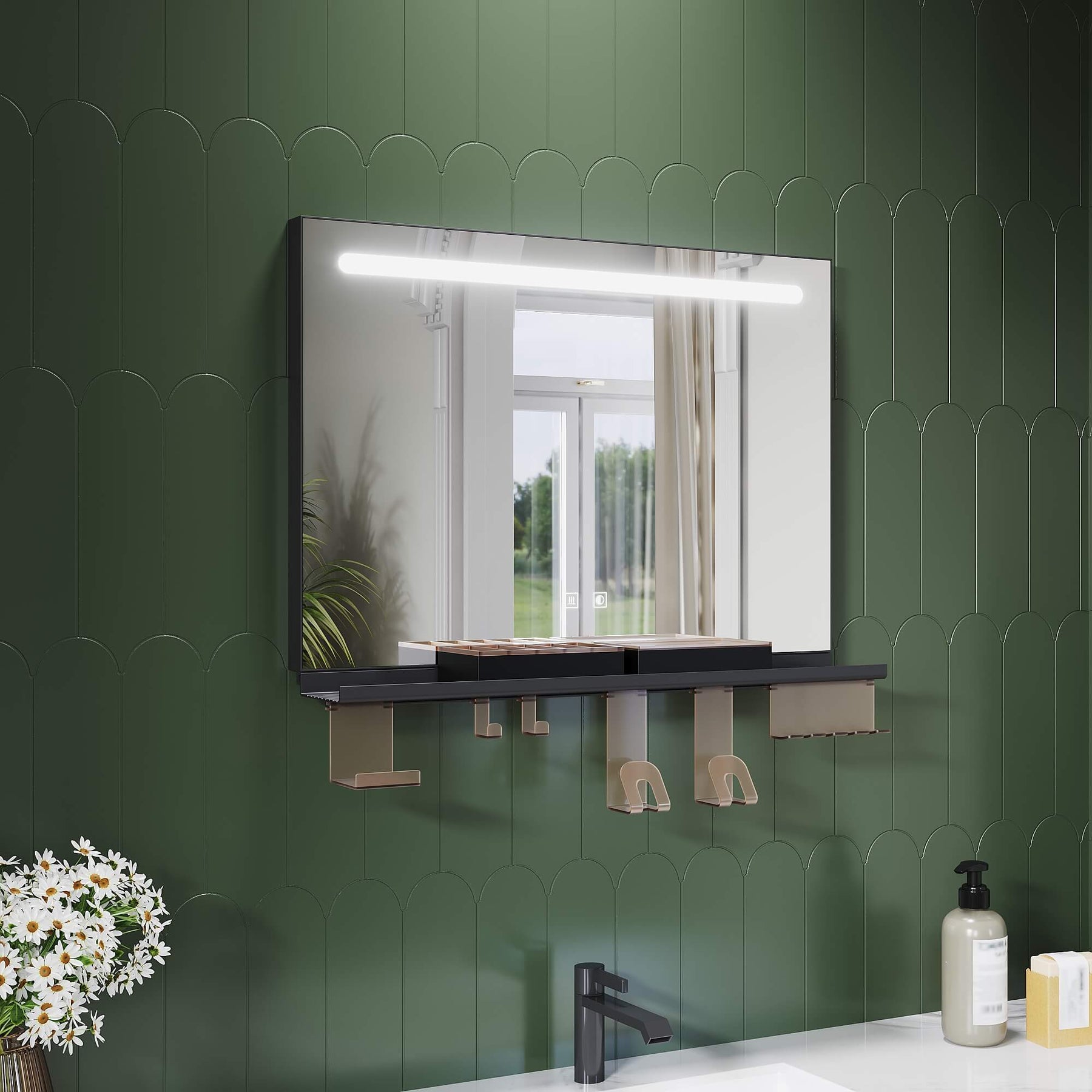 SONNI Badezimmerspiegel mit Beleuchtung 70x50 cm, LED Badspiegel mit Ablage, 3 einstellbare Lichtfarbe, Anti-Beschlag Wandspiegel mit Touchschalter