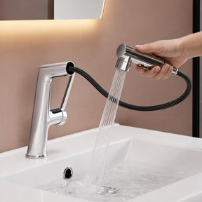 SONNI Waschtischarmatur verchromt, 3 Wasserauslassmodi Dualer Wasserfluss automatische Rückziehfunktion