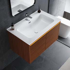 SONNI Waschtisch Badmöbel Set mit Quarz Kunststein Waschbecken, LED Sensorbeleuchtung Push Open Türen 79 x 49,5 x 45 cm