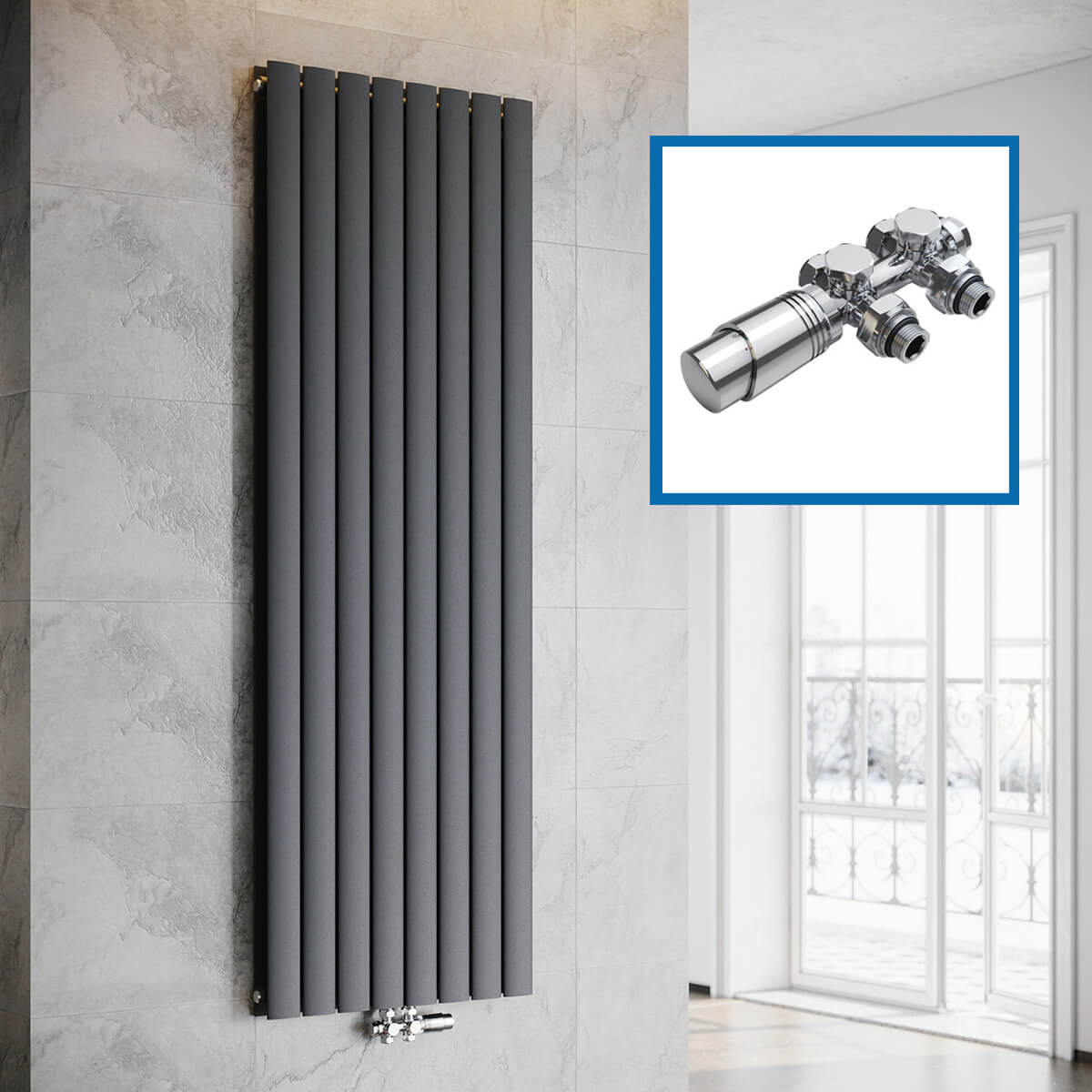 SONNI Flach Heizkörper Paneelheizkörper Wandheizung Mittelanschluss 1800*616mm Anthrazit ohne/mit Mutiblock - Sonni Sanitär GmbH