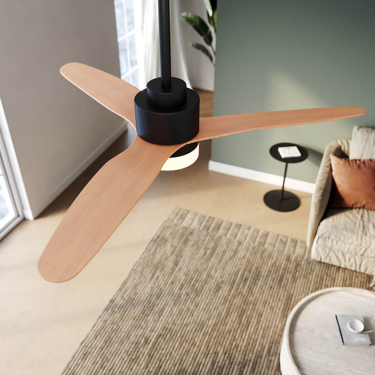 SONNI Deckenventilator mit Beleuchtung und Fernbedienung Leise in 3 Farbtemperatur Schwarz und Holz - Minimalistisches Design