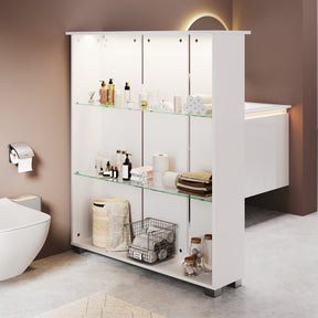 SONNI Badschrank mit LED-Sensoren,3 verstellbare Glasböden Badschrank mit 4 Kunststofffüßen 100 x 26 x 116 cm Weiß