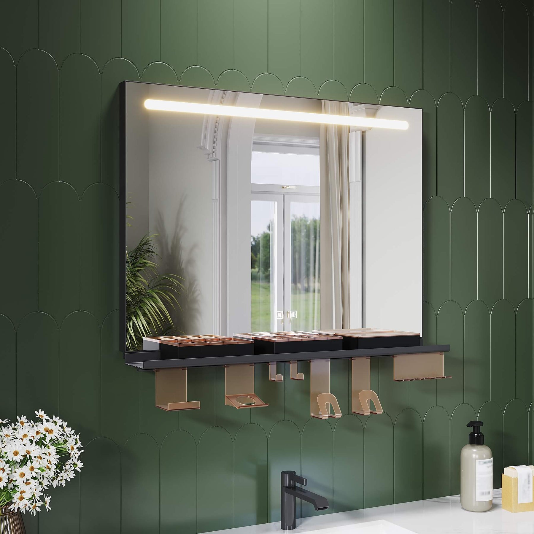 SONNI Badezimmerspiegel mit Beleuchtung 80x60 cm, LED Badspiegel mit Ablage, 3 einstellbare Lichtfarbe, Anti-Beschlag Wandspiegel mit Touchschalter