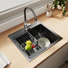 SONNI Küchenspüle Edelstahl mit Armatur Set, Spülbecken Schwarz 50 x 45 cm