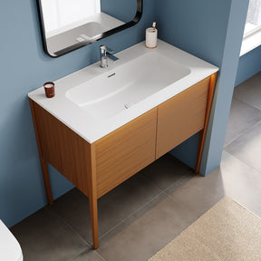 SONNI Badmöbel Set mit Waschbecken, Quarz Kunststein Waschbecken LED Sensorbeleuchtung Push Open Türen 89,4 x 49,5 x 81 cm