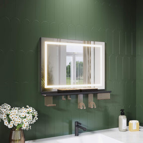 SONNI Badspiegel mit Beleuchtung 70x50cm + Ablage, Touch Badezimmerspiegel 3 Lichtfarben, Anti-Beschlag & Gedächtnisfunktion