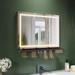 SONNI Badspiegel mit Beleuchtung & Ablage, Touch Badezimmerspiegel 3 Lichtfarben, Anti-Beschlag & Gedächtnisfunktion