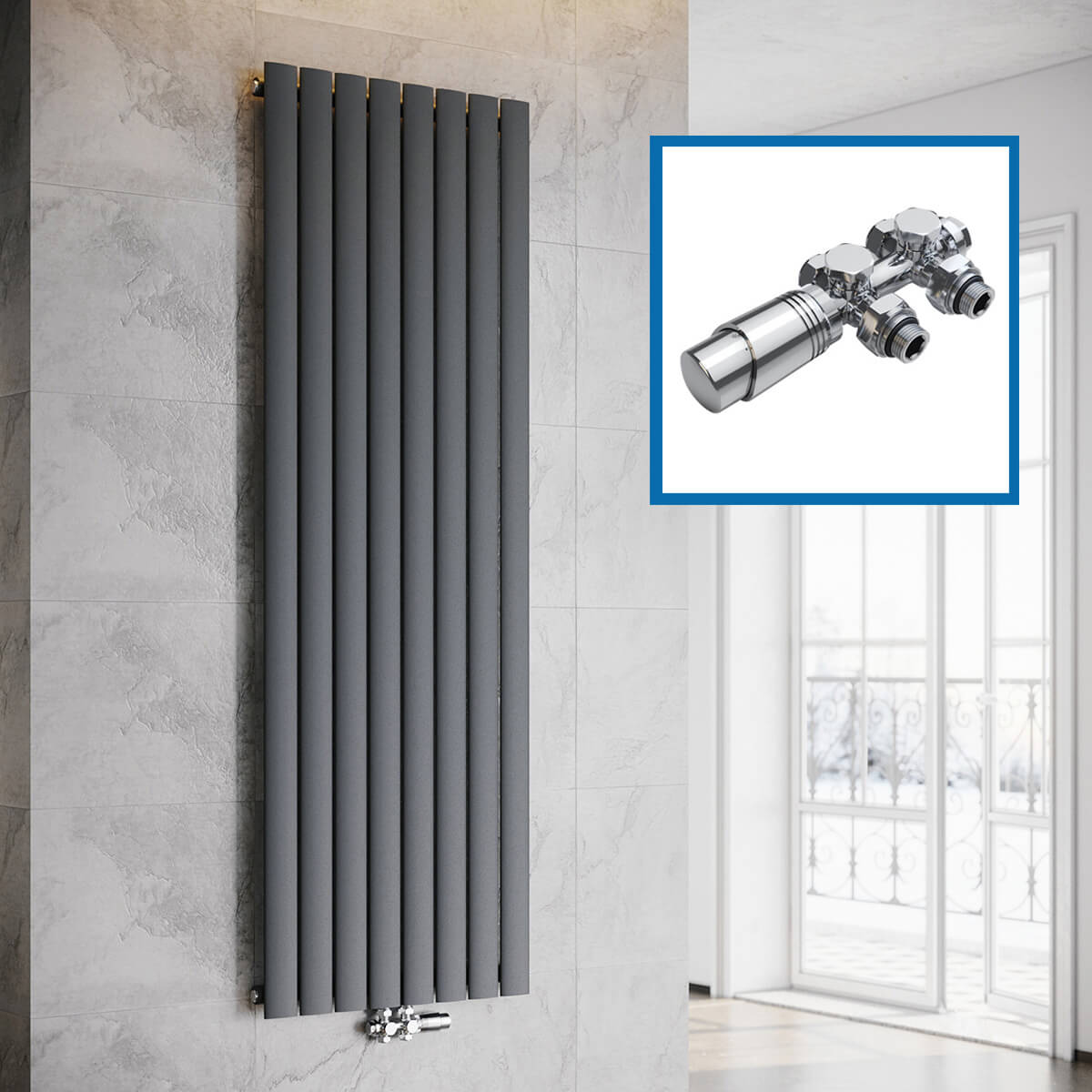 SONNI Flach Heizkörper Paneelheizkörper Wandheizung Mittelanschluss 1800*616mm Anthrazit ohne/mit Mutiblock - Sonni Sanitär GmbH