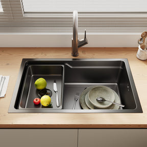 SONNI Waschbecken Küchenspüle 304 SUS Edelstahl, 70×43 cm, Einbauspüle mit 1 Becken, Unterbauspüle, mit Abtropfkorb und Dreieckigem Abfallsieb, Schmale Seite - Sonni Sanitär GmbH