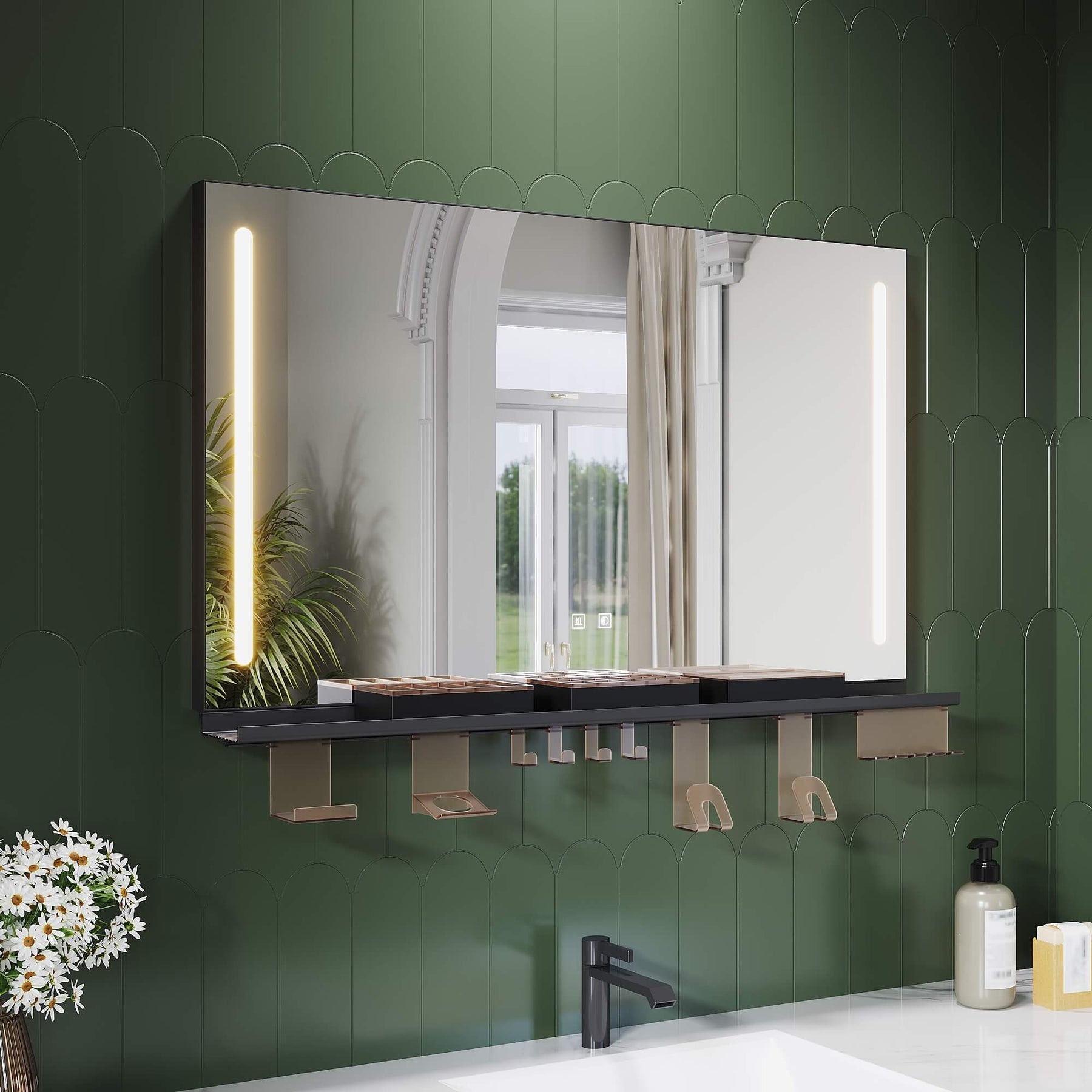 SONNI Badezimmerspiegel mit Beleuchtung 100x60 cm, LED Badspiegel mit Ablage, 3 einstellbare Lichtfarbe, Anti-Beschlag Wandspiegel mit Touchschalter