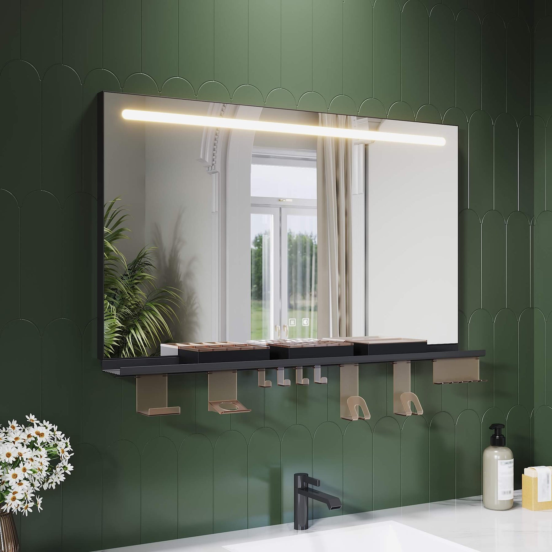 SONNI Badezimmerspiegel mit Beleuchtung 100x60 cm, LED Badspiegel mit Ablage, 3 einstellbare Lichtfarbe, Anti-Beschlag Wandspiegel mit Touchschalter