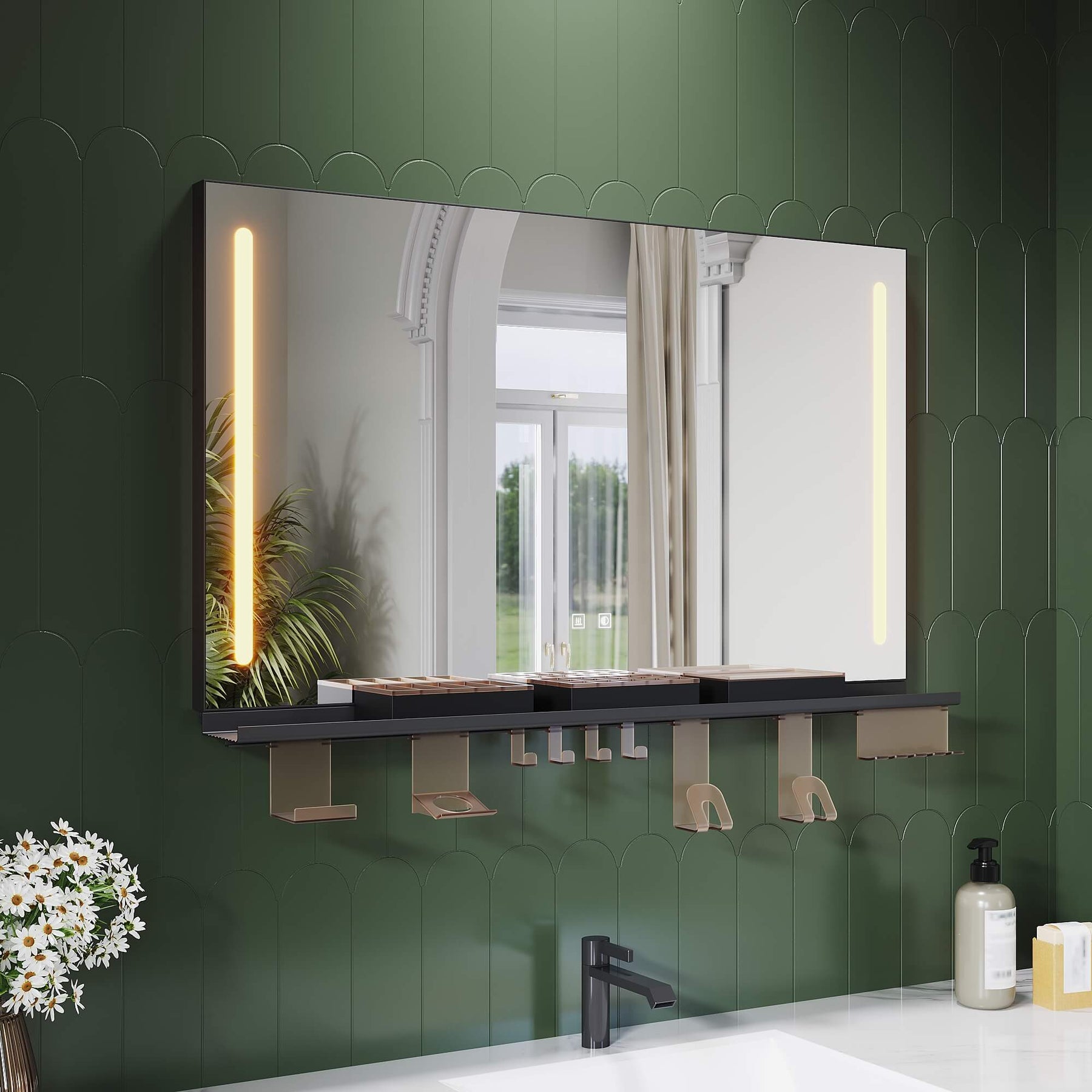 SONNI Badezimmerspiegel mit Beleuchtung 100x60 cm, LED Badspiegel mit Ablage, 3 einstellbare Lichtfarbe, Anti-Beschlag Wandspiegel mit Touchschalter