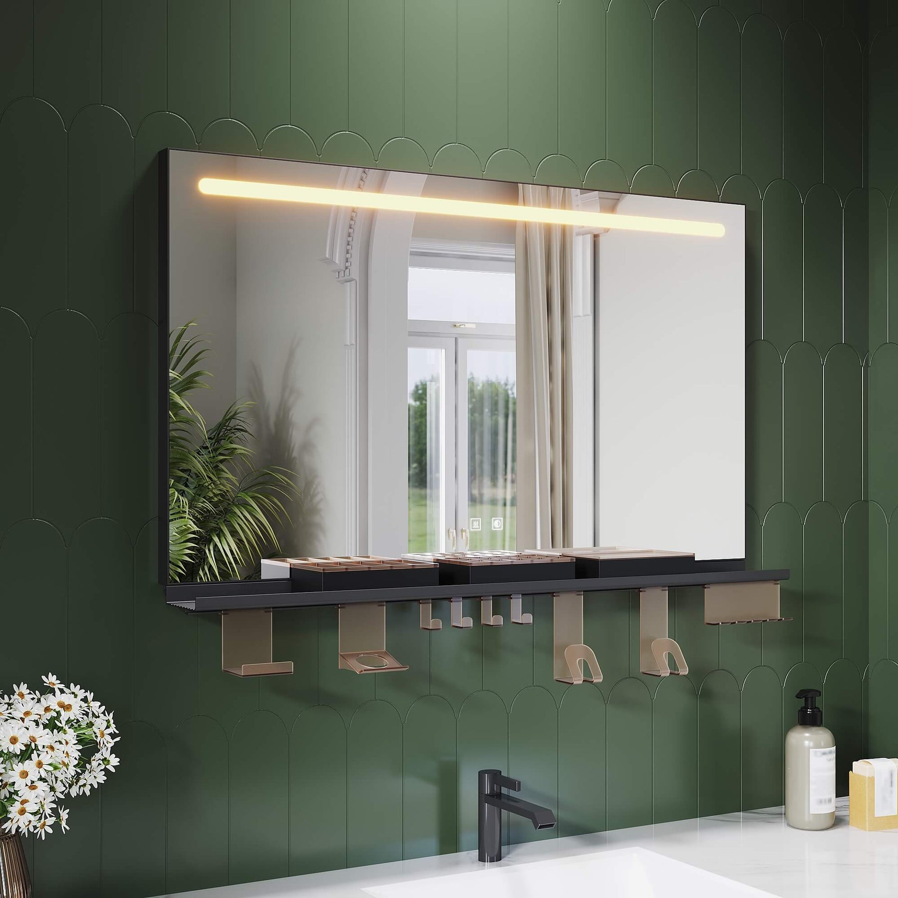 SONNI Badezimmerspiegel mit Beleuchtung 100x60 cm, LED Badspiegel mit Ablage, 3 einstellbare Lichtfarbe, Anti-Beschlag Wandspiegel mit Touchschalter