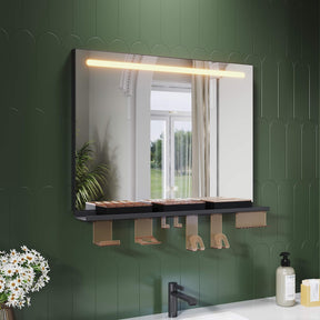 SONNI Badezimmerspiegel mit Beleuchtung 80x60 cm, LED Badspiegel mit Ablage, 3 einstellbare Lichtfarbe, Anti-Beschlag Wandspiegel mit Touchschalter