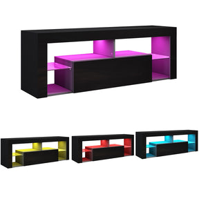 SONNI Lowboard  TV Board Hochglanz, mit LED Beleuchtung(12 Farben können eingestellt Werden), mit Klapptür, mit Glasregal, Griffloses Design - Sonni Sanitär GmbH