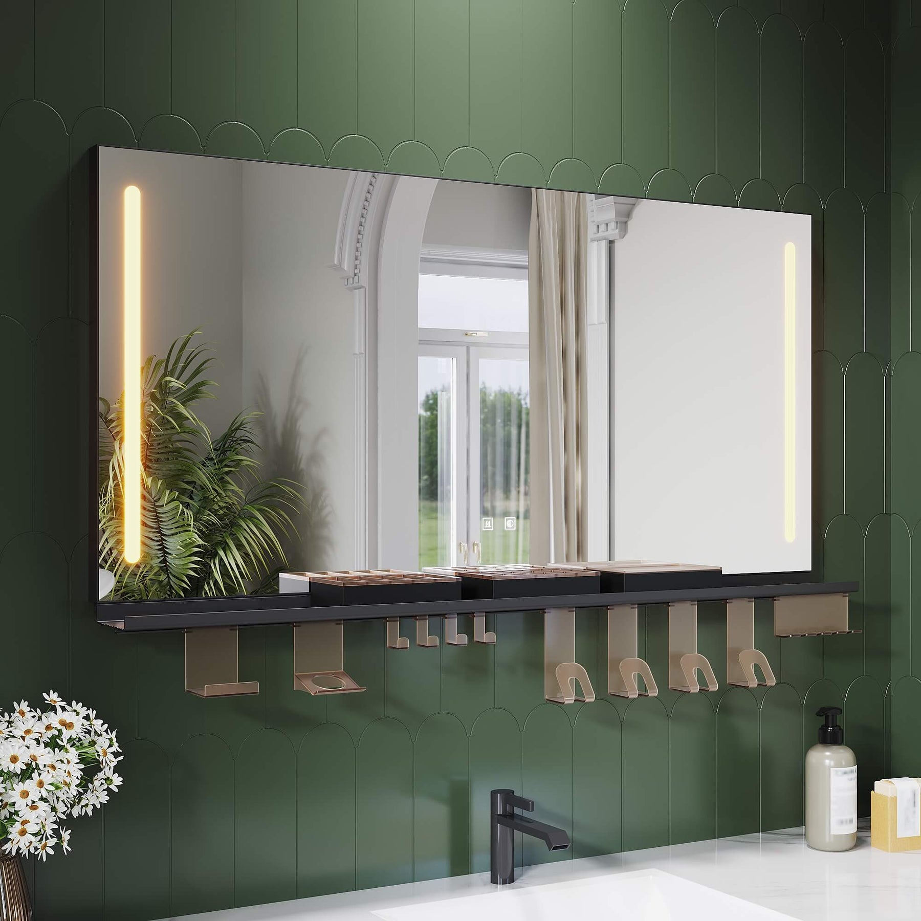 SONNI Badezimmerspiegel mit Beleuchtung 120x60 cm, LED Badspiegel mit Ablage, 3 einstellbare Lichtfarbe, Anti-Beschlag Wandspiegel mit Touchschalter