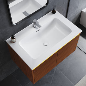 SONNI Waschtisch Badmöbel Set mit Quarz Kunststein Waschbecken, LED Sensorbeleuchtung Push Open Türen 79 x 49,5 x 45 cm