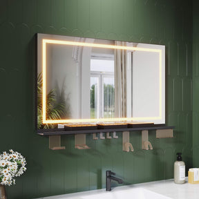 SONNI Badspiegel mit Beleuchtung 100x60cm +  Ablage, Touch Badezimmerspiegel 3 Lichtfarben, Anti-Beschlag & Gedächtnisfunktion