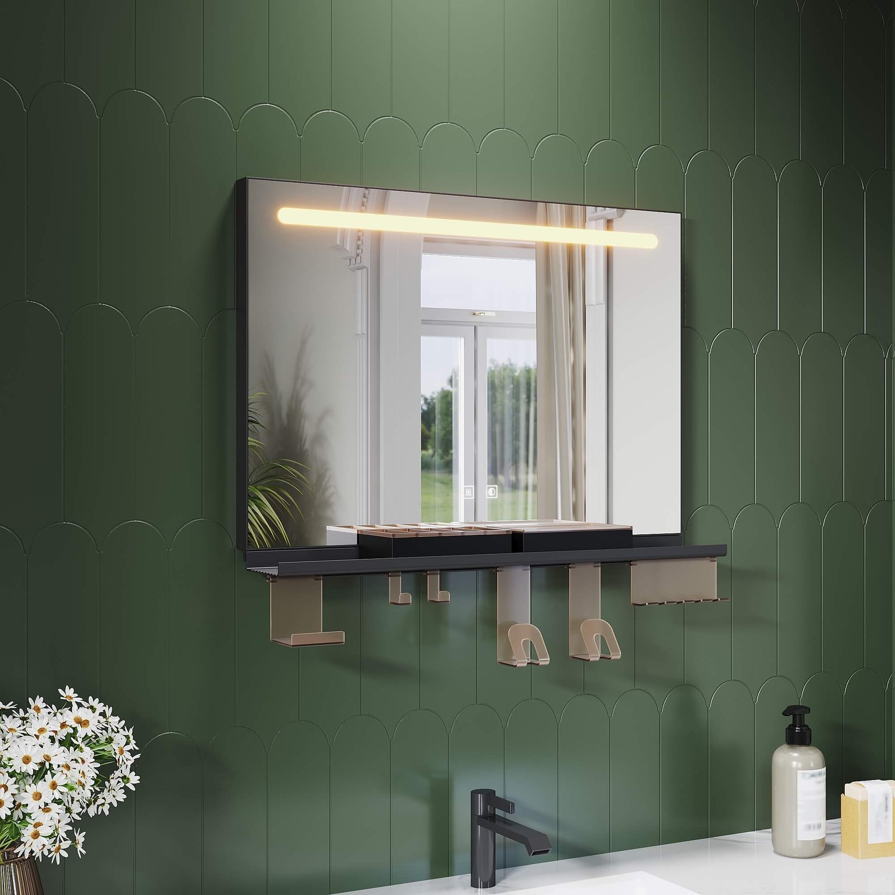 SONNI Badezimmerspiegel mit Beleuchtung 70x50 cm, LED Badspiegel mit Ablage, 3 einstellbare Lichtfarbe, Anti-Beschlag Wandspiegel mit Touchschalter