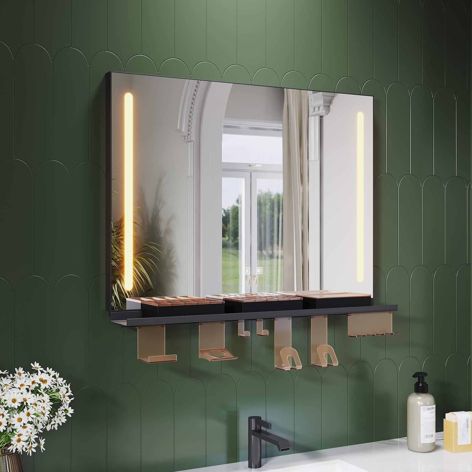 SONNI Badezimmerspiegel mit Beleuchtung 80x60 cm, LED Badspiegel mit Ablage, 3 einstellbare Lichtfarbe, Anti-Beschlag Wandspiegel mit Touchschalter