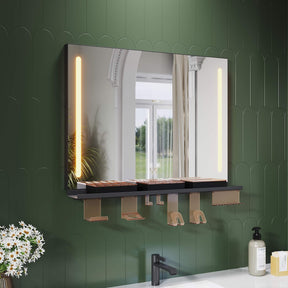 SONNI Badezimmerspiegel mit Beleuchtung 80x60 cm, LED Badspiegel mit Ablage, 3 einstellbare Lichtfarbe, Anti-Beschlag Wandspiegel mit Touchschalter