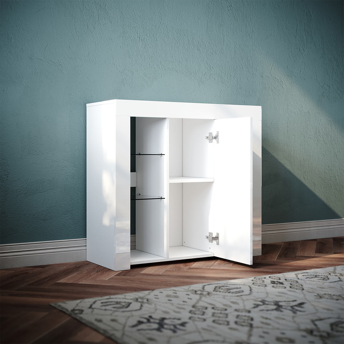 SONNI Sideboard, Küchenschrank, mit LED Beleuchtung(12 Farben können eingestellt Werden) Weiß Hochglanz Aufbewahrungsschrank, für Küche,Wohnzimmer,Esszimmer - Sonni Sanitär GmbH