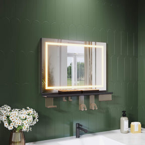 SONNI Badspiegel mit Beleuchtung 70x50cm + Ablage, Touch Badezimmerspiegel 3 Lichtfarben, Anti-Beschlag & Gedächtnisfunktion