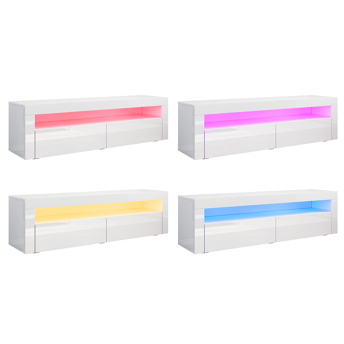 SONNI TV Board Lowboard Unterschrank mit LED Beleuchtung Weiß Hochglanz TV Schrank (B155x T40 x H45cm)