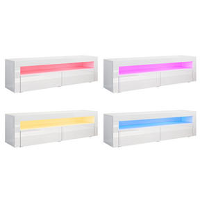 SONNI TV Board Lowboard Unterschrank mit LED Beleuchtung Weiß Hochglanz TV Schrank (B155x T40 x H45cm)