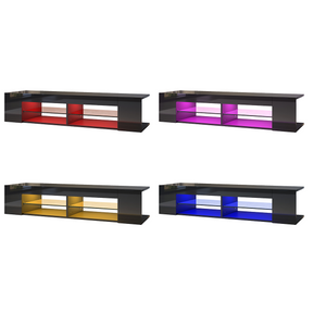 SONNI TV Board Lowboard Unterschrank Hochglanz Glasböden mit LED Beleuchtung Schwarz
