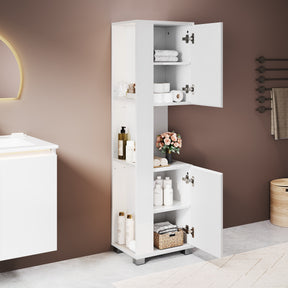 SONNI Badezimmerschrank mit Touch-LED-Beleuchtung, weißer Unterschrank mit 2 rechts öffnenden Türen und verstellbaren Einlegeböden, Geschlossen & Offenes Fach