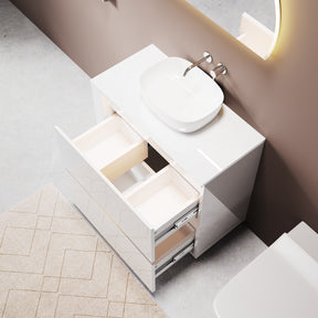 SONNI Freistehender Waschtisch mit LED-Sensorbeleuchtung, Aufsatzwaschbecken mit Doppeltüren und verstellbaren Ablagen, Badschrank 60 x 60 x 30 cm Weiß