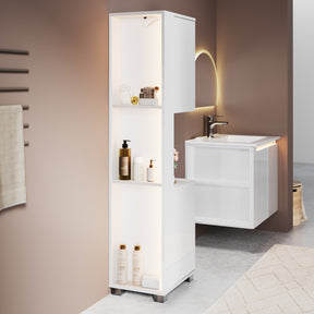 SONNI Badezimmerschrank mit Touch-LED-Beleuchtung, weißer Unterschrank mit 2 rechts öffnenden Türen und verstellbaren Einlegeböden, Geschlossen & Offenes Fach