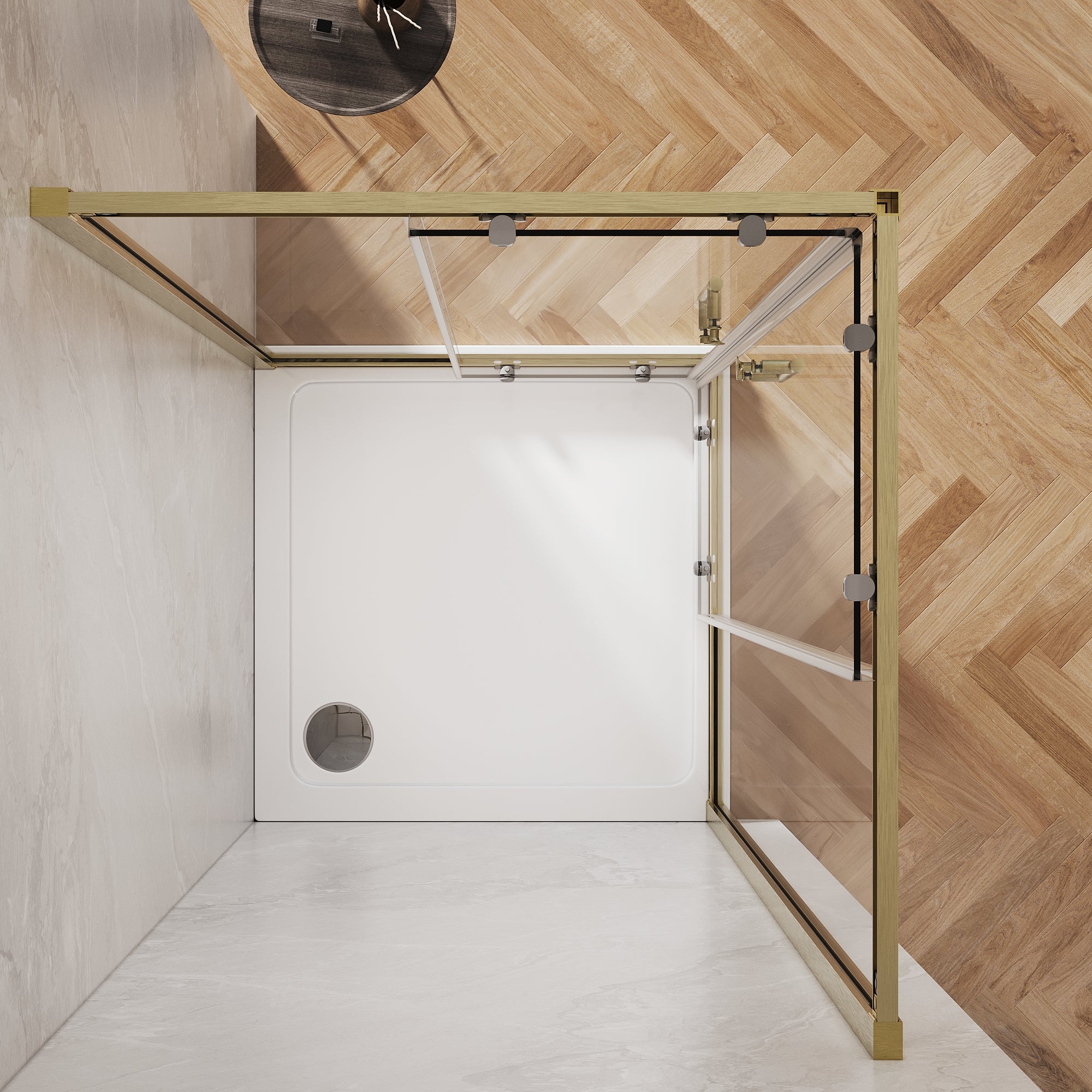 SONNI Duschkabine Eckeinstieg mit Schiebetür, gebürstetes Gold, 5mm ESG Sicherheitsglas, Aluminiumrahmen, 70-90 cm, Höhe 190cm, ohne Duschtasse - Sonni Sanitär GmbH