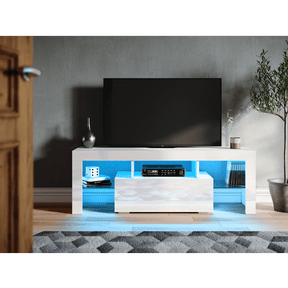 SONNI Lowboard Weiß Hochglanz TV Schrank mit LED Beleuchtung breite 130 cm