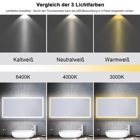 SONNI Badspiegel mit Beleuchtung 50x70cm beschlagfrei Wandspiegel Badezimmerspiegel mit Touchschalter Kaltweiß 6400K Badspiegel IP44 Energiesparend
