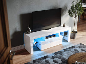 SONNI Lowboard Weiß Hochglanz TV Schrank mit LED Beleuchtung