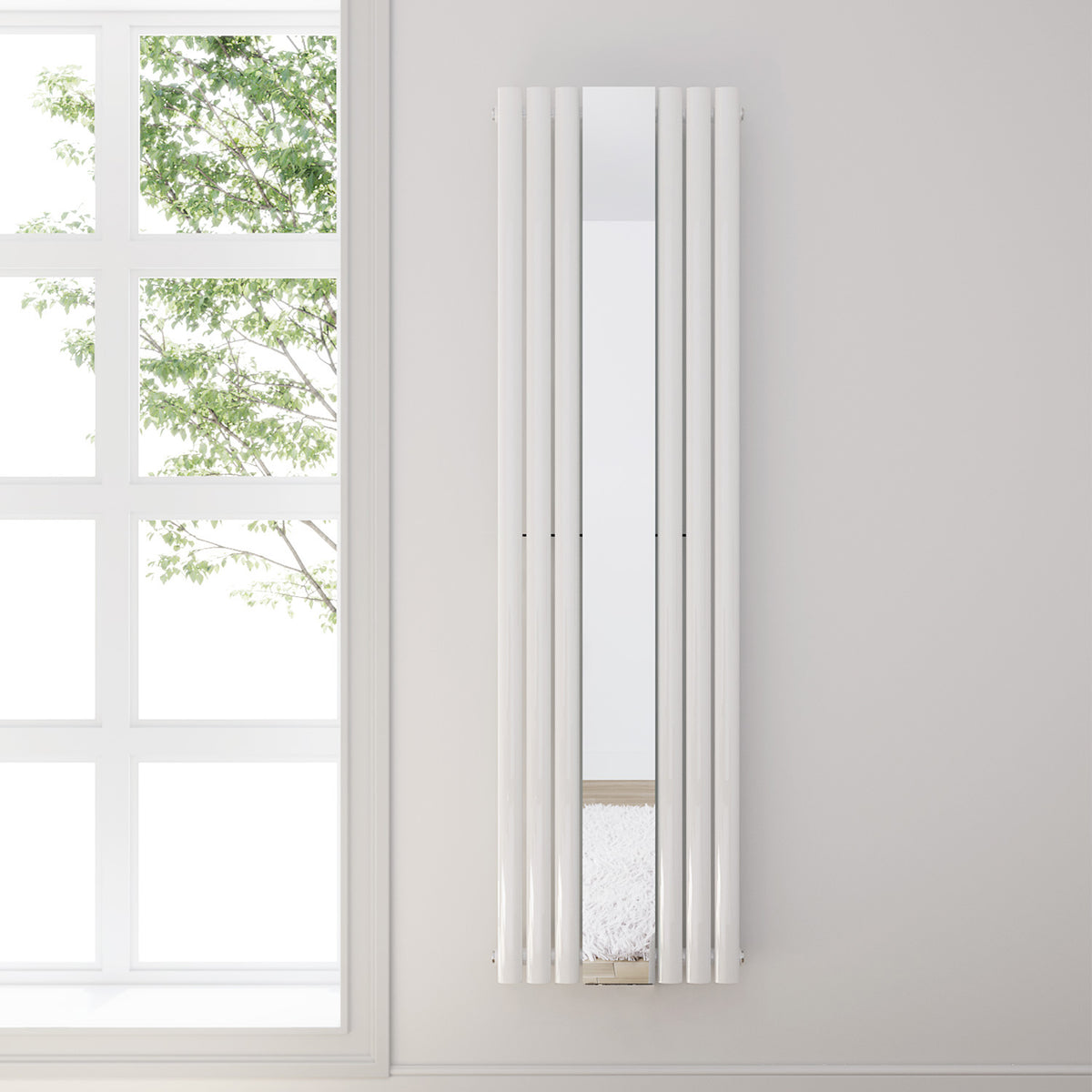 SONNI Röhrenheizkörper mit Spiegel Mittelanschluß Wandheizkörper 1800*503mm Weiß mit Multiblock