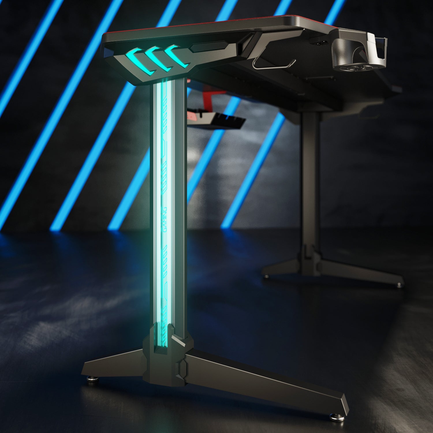 SONNI Gaming Tisch mit LED, RGB Gaming Schreibtisch mit großem Mauspad, Getränkehalter und Kopfhörerhaken, Schwarz 140cm