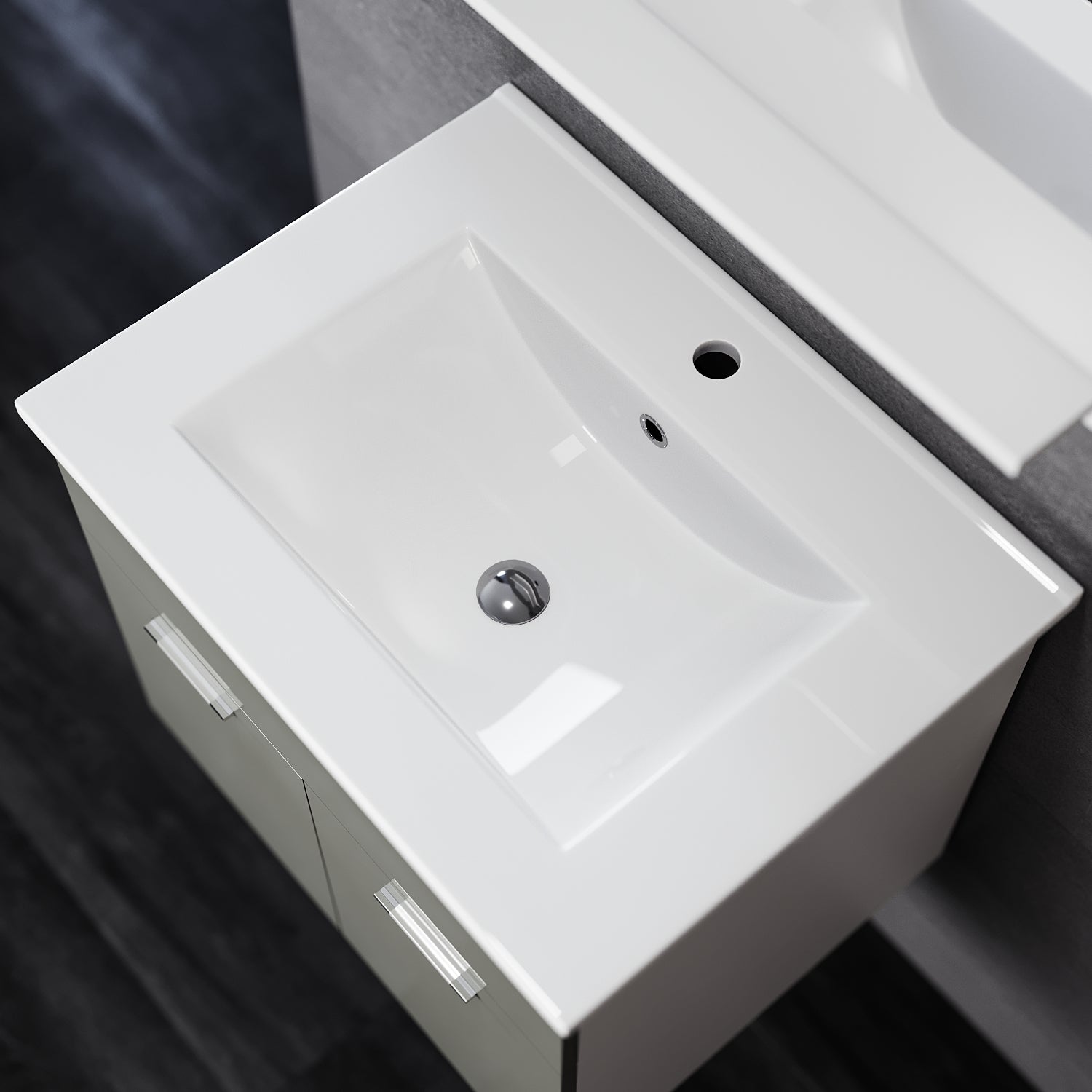 SONNI Badmöbel Set aus Waschbecken, Unterschrank , Spiegel Badezimmermöbel und Hochschrank 3-teilig 60cm Hochglanz Grau