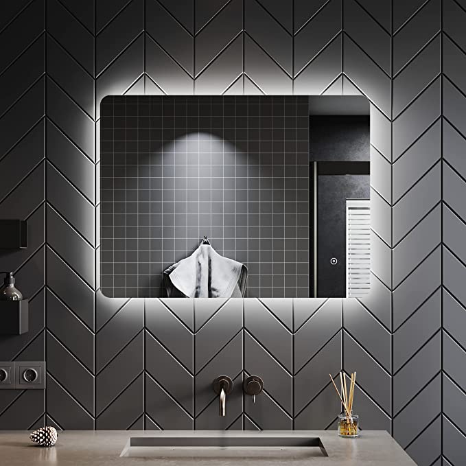SONNI Badspiegel mit Beleuchtung 80x60cm, beschlagfrei LED Badezimmerspiegel mit Beleuchtung, Wandspiegel mit Touch Schalter Kaltweiß 6400K