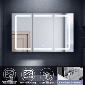 SONNI Spiegelschrank mit Beleuchtung LED Spiegelschrank Badezimmer mit Touchschalter und Steckdose Edelstah