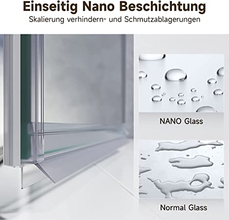 SONNI Duschtür 76x195 cm Duschwand Falttür 6mm ESG Sicherheitsglas Nano Beschichtung Dusche Faltbar Duschtrennwand Duschabtrennung