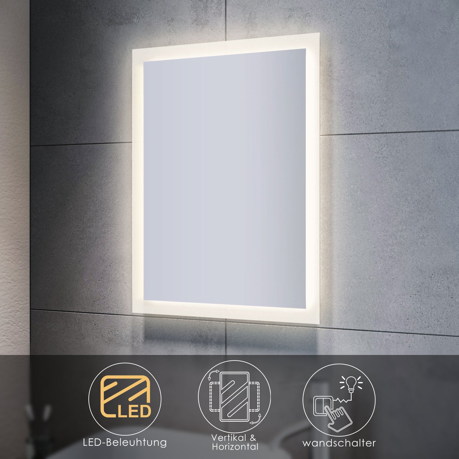 SONNI Badspiegel mit LED Beleuchtung Badezimmerspiegel Wandspiegel Lichtspiegel 80x60