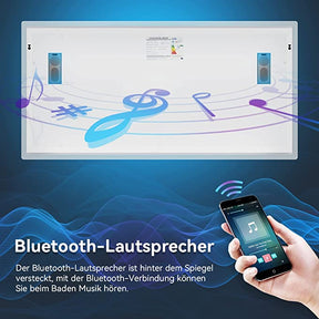 SONNI Badspiegel Bluetooth Lautsprecher LED beschlagfrei mit Uhranzeige Lichtspiegel 3 Lichtfarben einstellbar, 120x60 cm