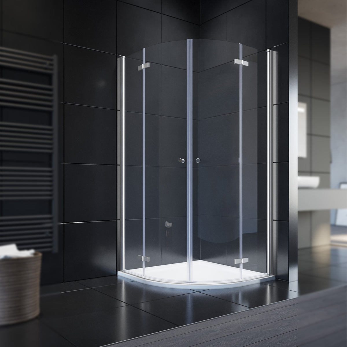 SONNI Duschkabine Runddusche Falttür ESG Glastür 80/90/100cm Höhe 195cm Radius 55cm - Sonni Sanitär GmbH