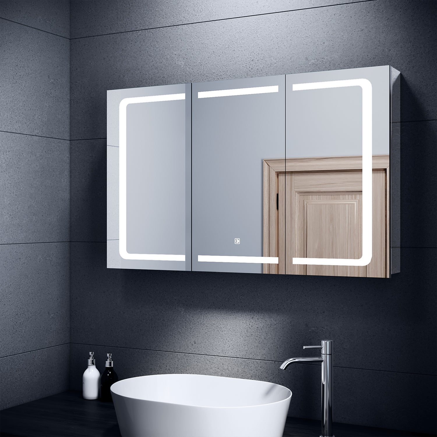 SONNI Spiegelschrank mit Beleuchtung LED Spiegelschrank Badezimmer mit Touchschalter und Steckdose Edelstah 1050x650mm