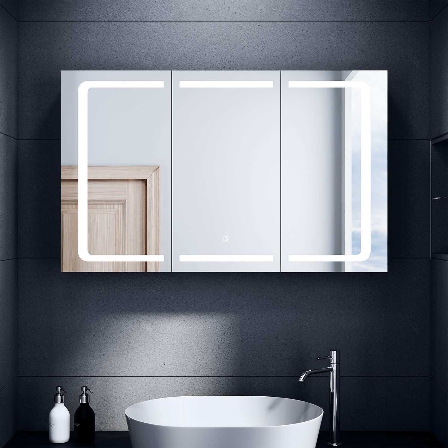 SONNI mirror cabinet with lighting LED bathroom mirror cabinet with touch switch and stainless steel socket