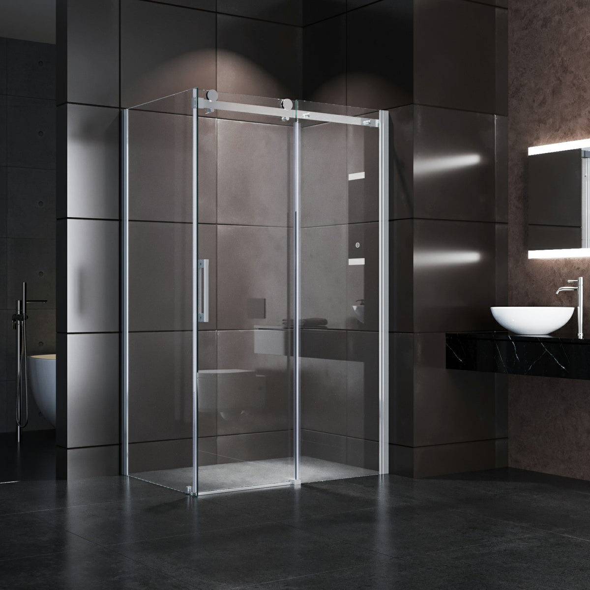 SONNI Duschkabine Eckeinstieg Schiebetür mit Seitenwand rahmenlos 8mm beidseitig Nano ESG-Glas Höhe 195cm - Sonni Sanitär GmbH