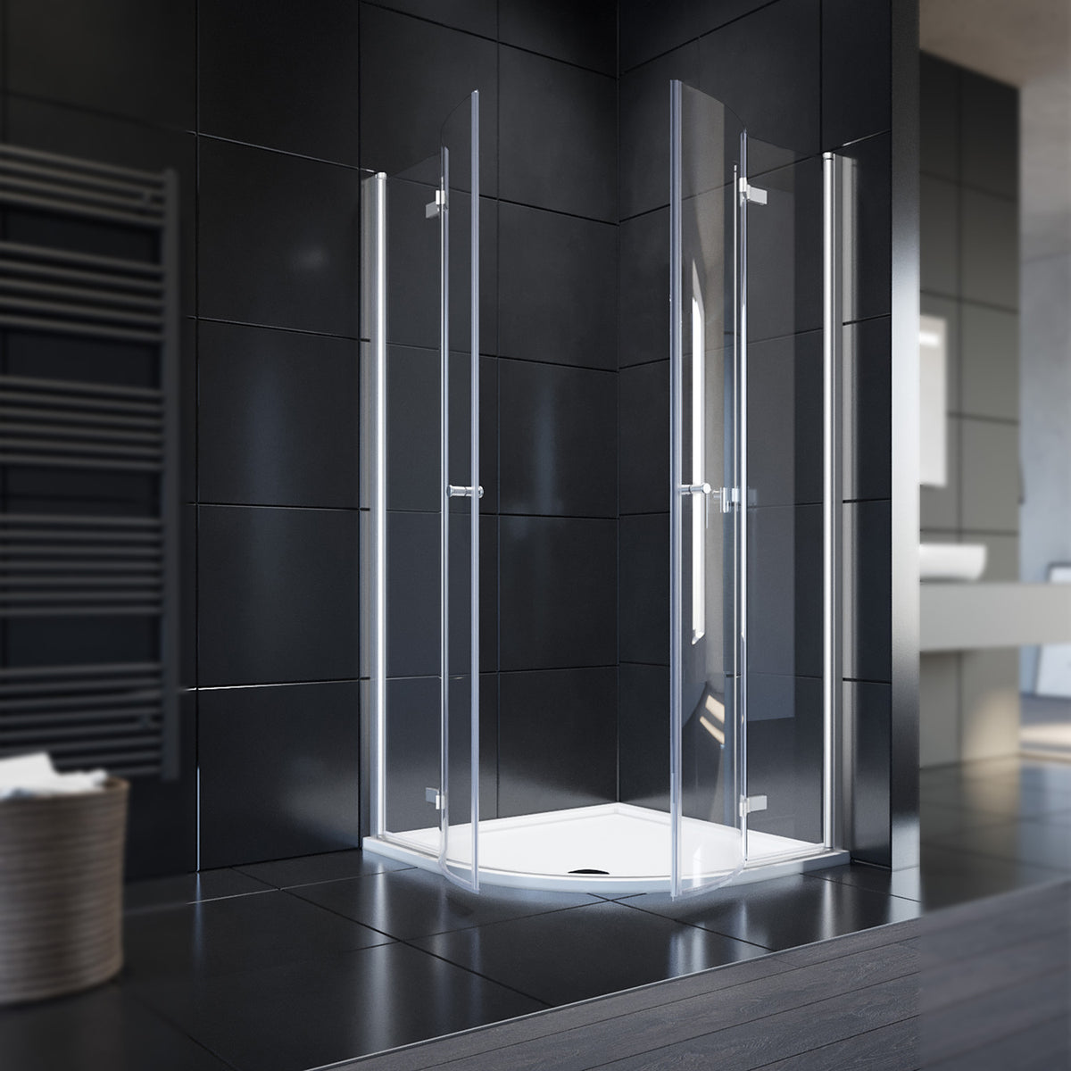 SONNI Duschkabine Runddusche Falttür ESG Glastür 80/90/100cm Höhe 195cm Radius 55cm - Sonni Sanitär GmbH